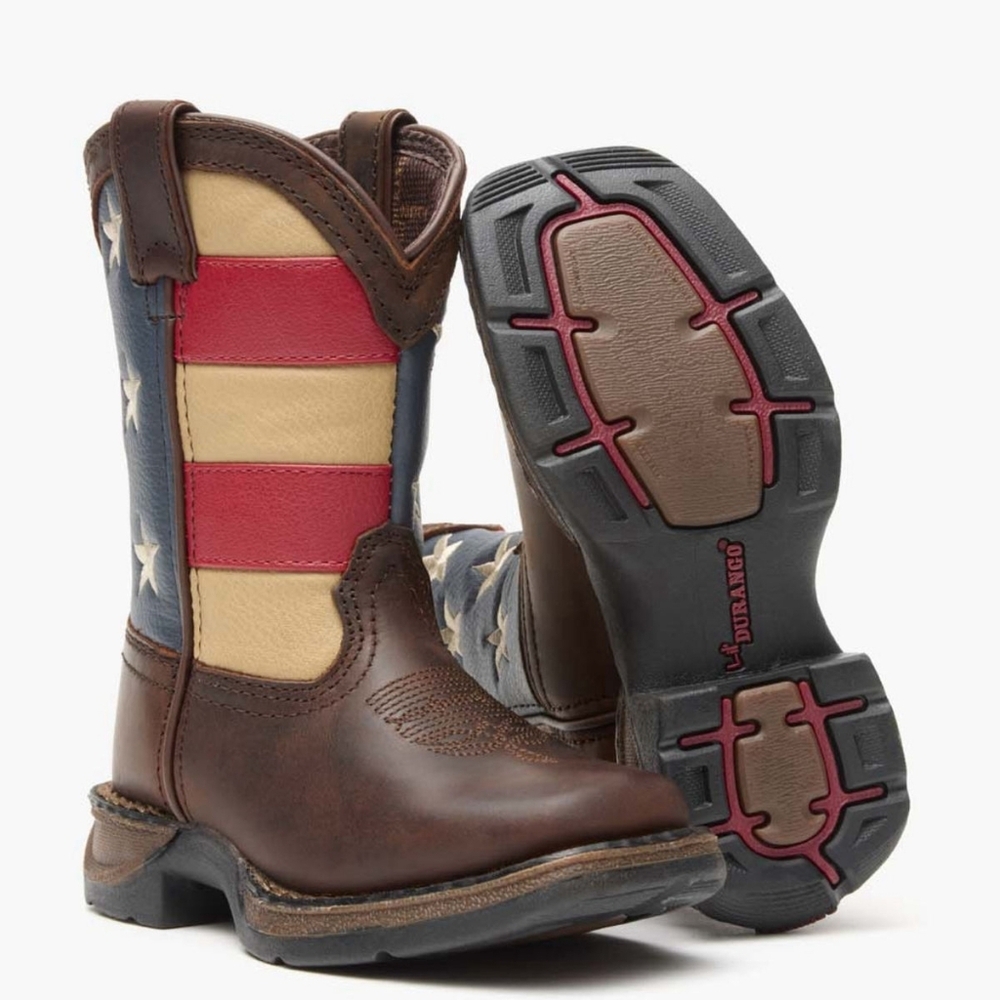 NWT Durango Kids 8" Brown Ametican Cow Boy Western Boots Size 4M - Picture 2 of 14